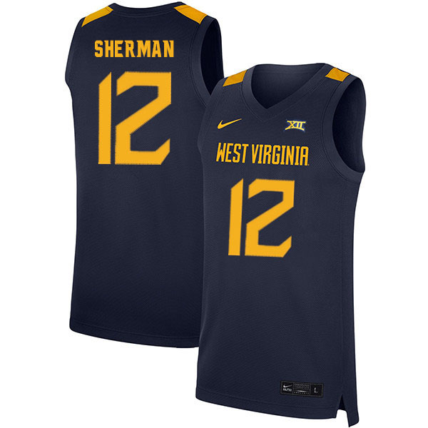 2020 Men #12 Taz Sherman West Virginia Mountaineers College Basketball Jerseys Sale-Navy